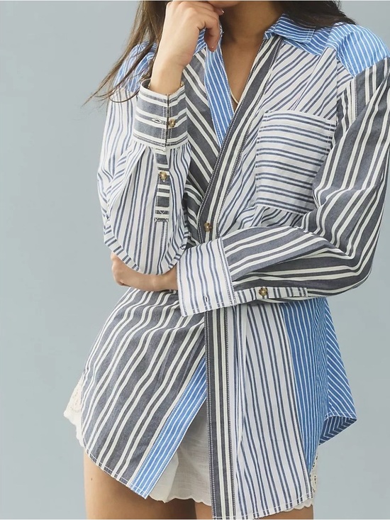 Pilcro Tops - Pilcro Reworked Mixed Stripe Buttondown Shirt